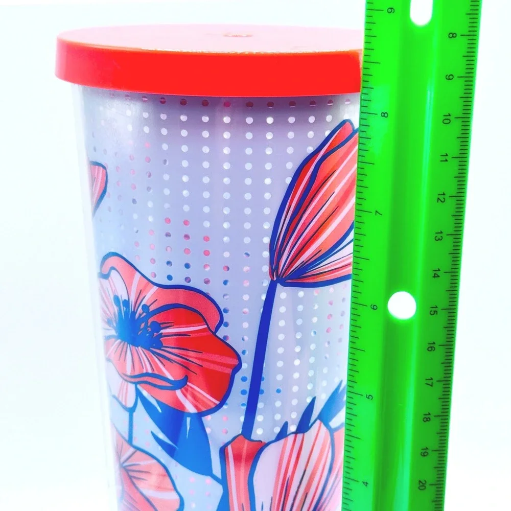 Starbucks Poppy Floral Cup Tumbler 24oz Blue Polka Dot Venti Acrylic Cold 2017